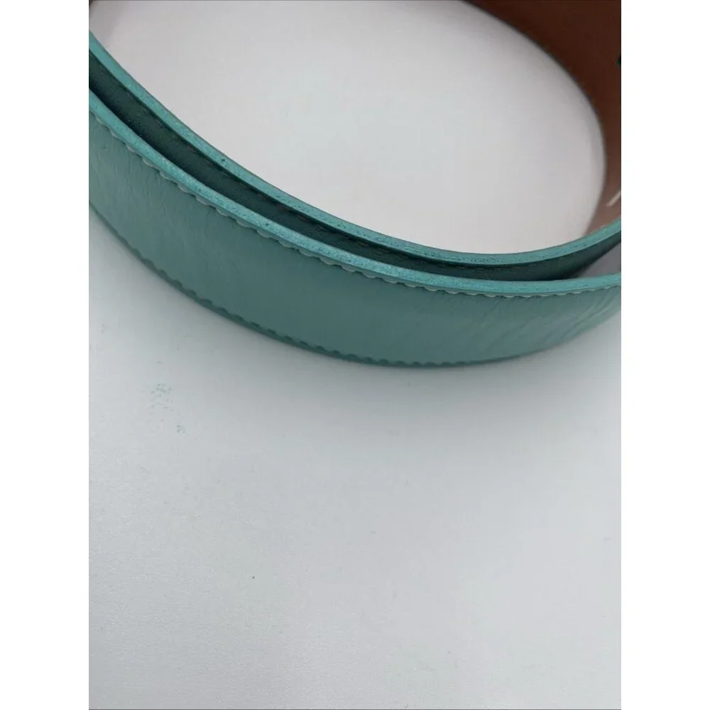 Vineyard Vines Mint Green Leather Belt Womens Sz L Silver Buckle 1 1/2